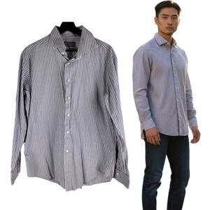 Canali Long Sleeve Button Up Dress Shirt Striped Purple Size 17